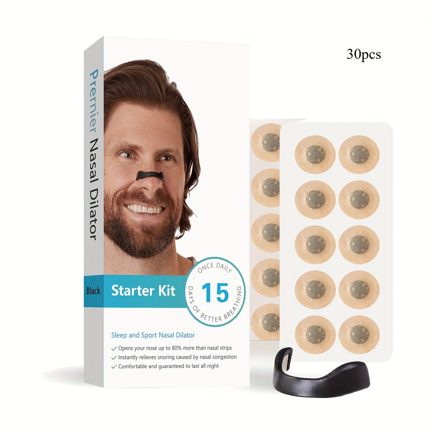 Magnetic Nasal Dilator Set with 4 Clips, 1 Magnetic Picker, 30 Magnet Patches. Comfortable wear, improves airflow for easy breathing. Suitable for men and women.