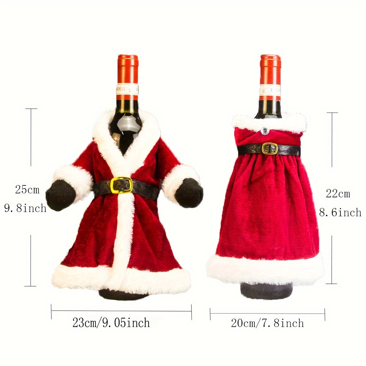 Christmas decoration set including a gold velvet wine bottle cover, a straight tube skirt, and a plush wine bag for holiday dressing up.