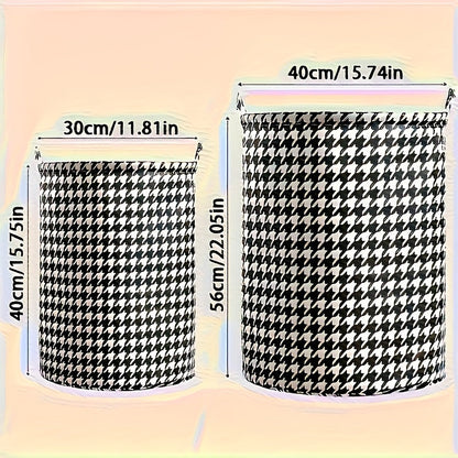 Set of 2 Houndstooth Foldable Laundry Baskets in Different Sizes, Strong Woven Storage Bins for Clothing, Toys, and Bathroom Essentials - No Power Required, Ideal for Home Organization.