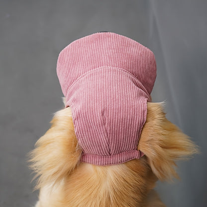 Adjustable dog baseball cap with ear holes made of breathable polyester, machine washable. Ideal for golden retrievers, labradors, and large breeds. Perfect for spring/summer/fall.