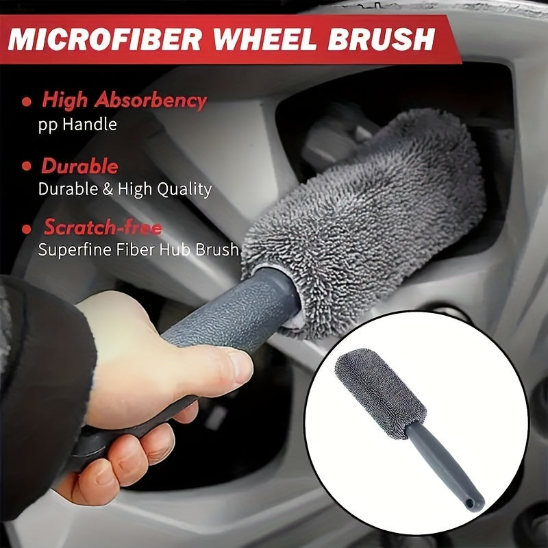 9-Piece car wash set includes microfiber cloths, applicator pads, and wheel brush. Scratch-free and suitable for hard, smooth, and wet surfaces.