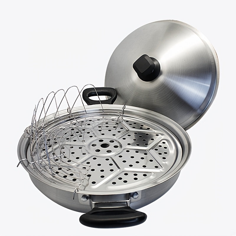 1 piece of Stainless Steel Steamer Pot, 35.0cm Multi-Functional Hot Pot with Steaming and Frying Features, Perfect for Home and Restaurant Applications