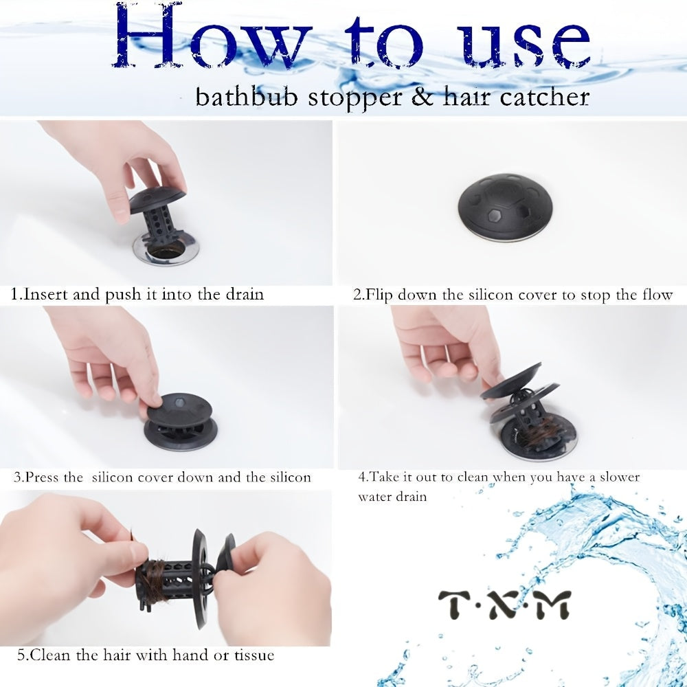 New TXM Drain Hair Catcher for Bathtub/Sink, 2-in-1 design, 5/2/1pc