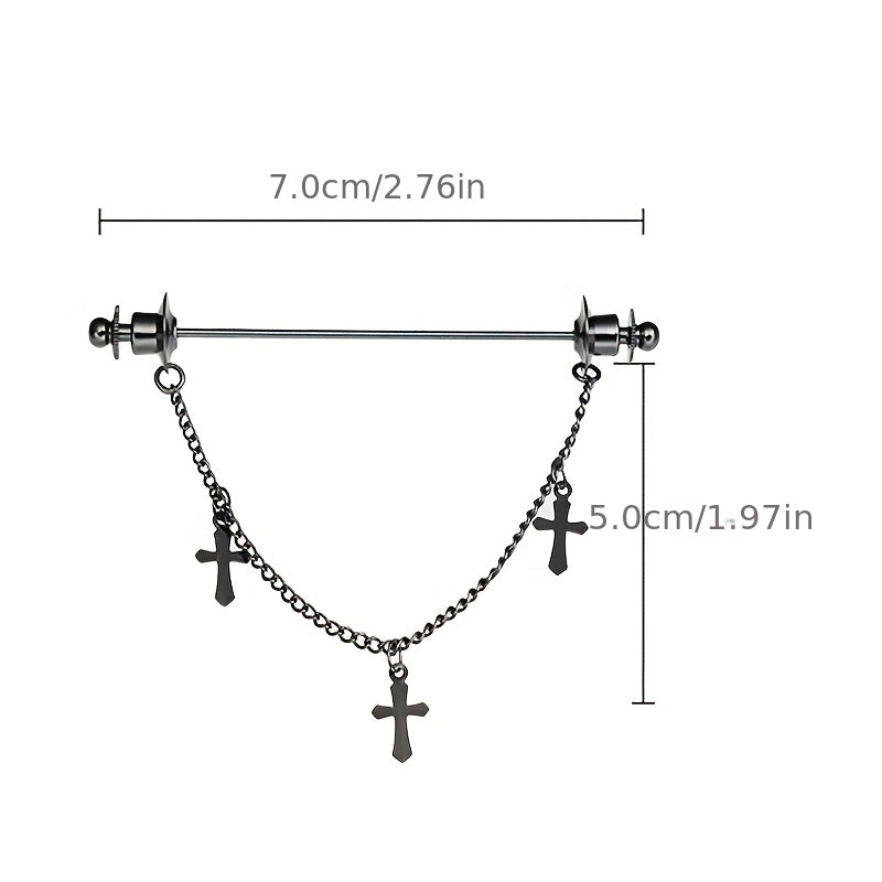 Men's Cross Chain Shirt Collar Pin High-end Chain Brooch Jewelry Accessories with an Original Design