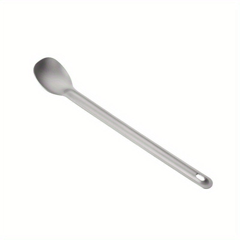 Titanium Long Handle Spoon Fork, perfect for picnics and travel - lightweight and durable outdoor tableware.