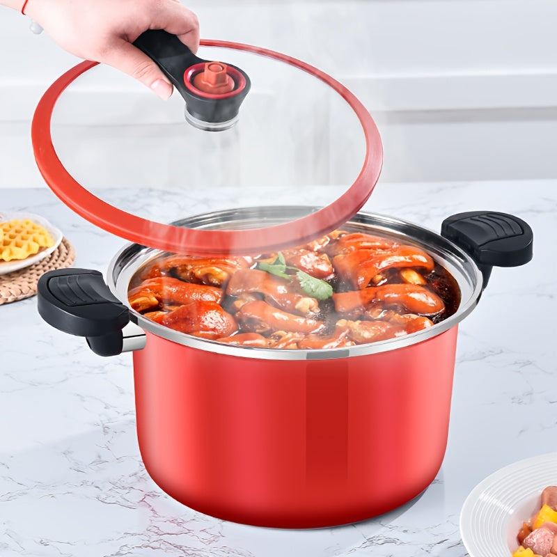 ITechjoy 2-Piece Set: Red Stainless Steel Pressure Cooker and Soup Pot with Steamer - Large Capacity, Durable, Ideal for Home and Restaurant Cooking