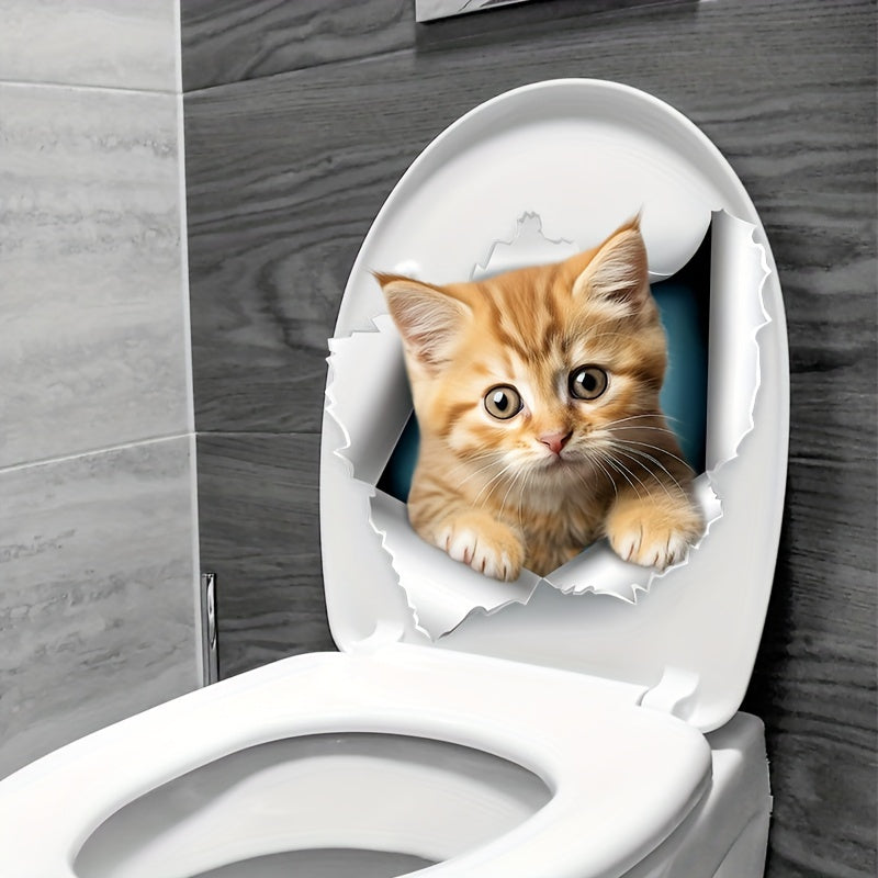 1 Little Orange Cat Toilet Seat Sticker - Cute addition to your bathroom.