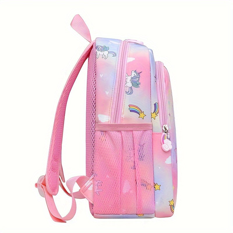 Cute Unicorn Princess Backpack for Girls - Nylon, Waterproof & Lightweight with Adjustable Straps, Zip Closure - Ideal for Kindergarten & Outdoor Adventures, Ages 3-6, Unicorn-themed.