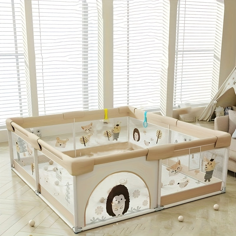 Little Hedgehog Pattern Playpen: Indoor and Outdoor Activity Center with Gate and Non-Slip Base