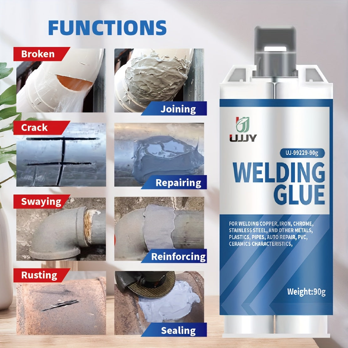 UPVY Strong Welding Glue - Waterproof, Oil-Resistant, High-Temperature Adhesive for various surfaces - Fast Curing, 80g + 30g tubes