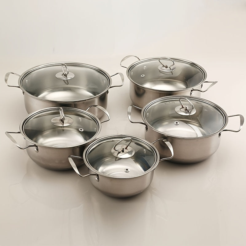 Stainless Steel Cookware Set: 10 Pieces with Handles, Non-Stick Pots and Pans, Perfect for Home and Professional Cooking