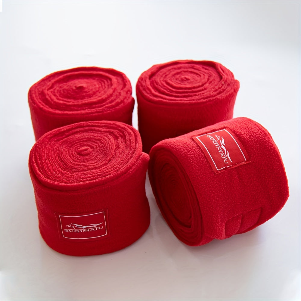 4 premium horse bandages made of breathable, stretchy fleece for even pressure distribution and leg support.