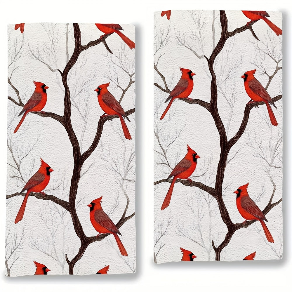 Set of 2 Kitchen Towels featuring Cardinals on Branches, Digital Art Design, Ultra Soft and Highly Absorbent Dish Hand Towels for Holiday Decor, Machine Washable, Size 16x24 Inches - Item Number: 2KYSYS1225071