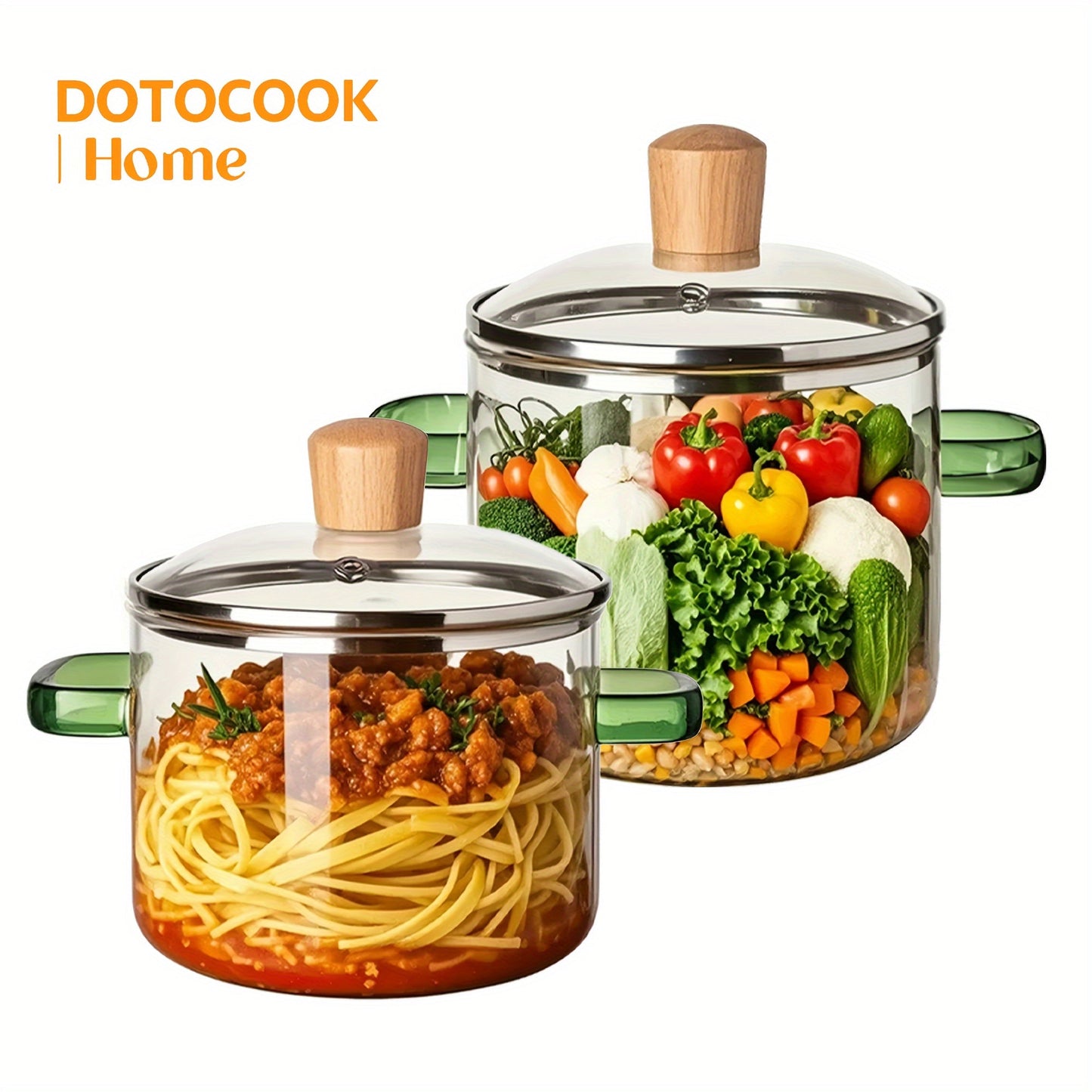 Clear Glass Saucepan Set with Lid - Includes 2 Pieces, Versatile Stockpot with Yellow/Green Handle - Great for Cooking Noodles, Red Wine, and Hot Milk - Perfect for Both Home and Restaurant Cooking