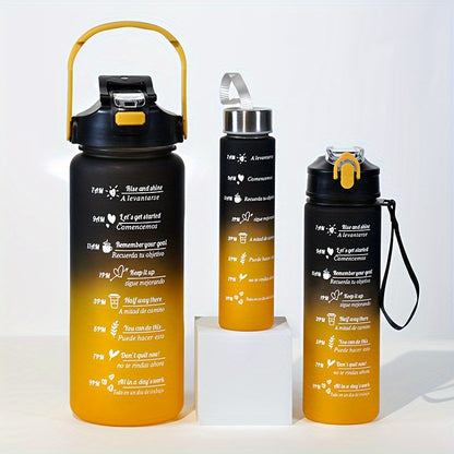 Large capacity sports water bottles with time marker in sets of 1, 2, or 3. Leakproof, BPA-free, and durable with portable handle.