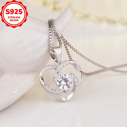 925 Pure Silvery Love Necklace Heart-Shaped Fashion Pendant Women's Clavicle Chain