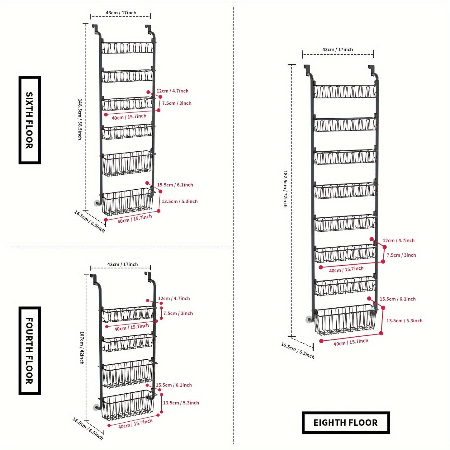 1pc Classic Black Metal Over-the-Door Pantry Organizer with 6-Tier Heavy-Duty Storage Rack for Easy Kitchen Essentials Organization.