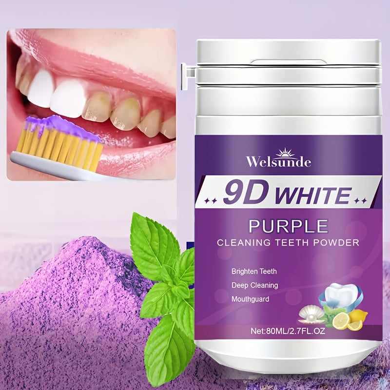 Travel-sized Purple Teeth Whitening Powder (2.7fl.oz) with Minty Fresh Breath, Gentle on Gums, Perfect for Gifts.