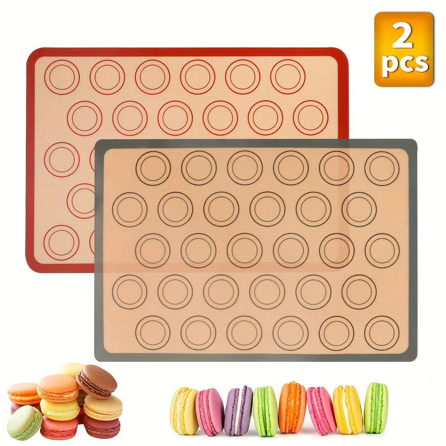 Set of 2 Silicone Baking Mats - Non-Stick, Reusable, and Heat Resistant. Ideal for Baking Cookies, Macarons, Bread, and Pastries. Essential Kitchen Tool for Perfect Bakes.