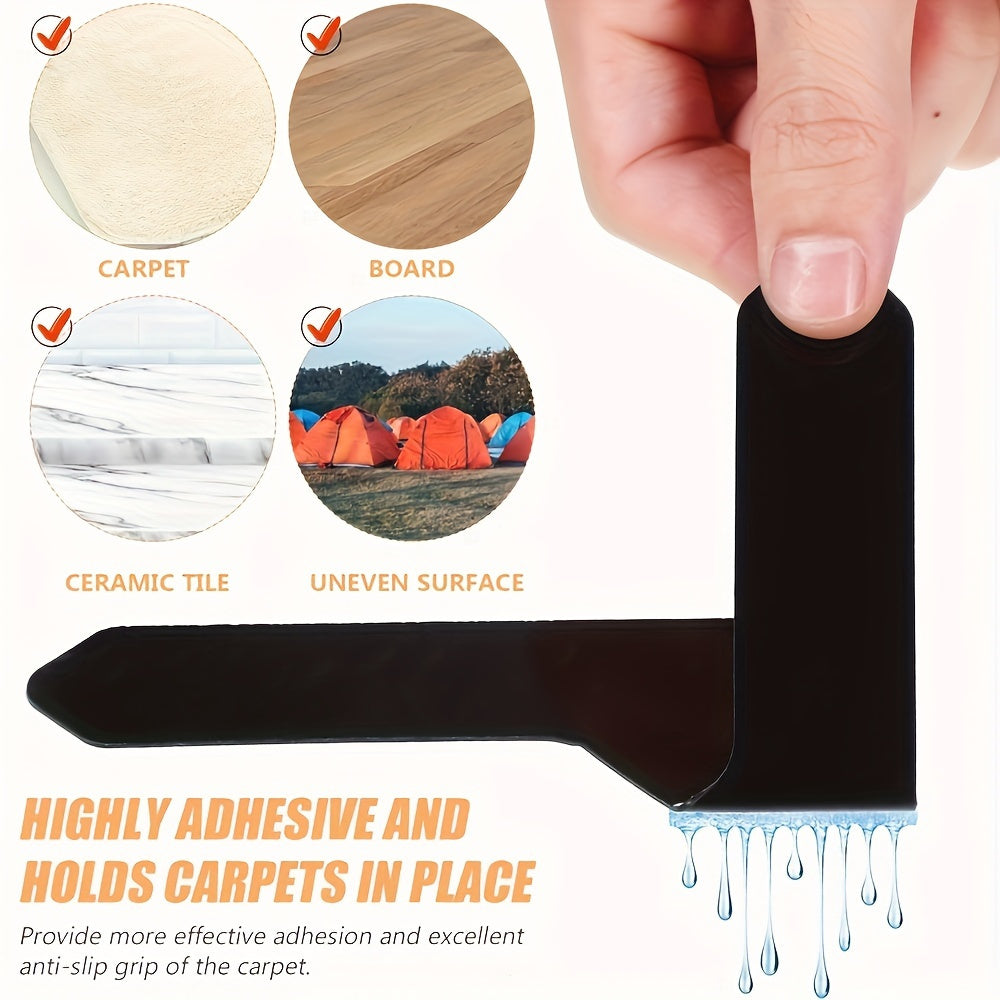 Dual-Sided Carpet Tape for Wood and Tile Floors - Washable, Non-Slip, and Reusable - Black Textured Grip Strips - 4 or 8 Pieces Available - Secure Placement for Carpets - Versatile Floor Tape with Nonslip Features