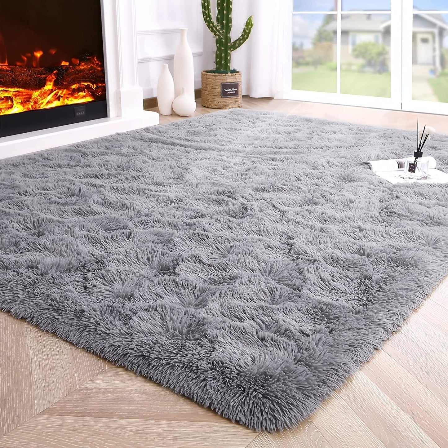 One piece of green fluffy shag rug for the bedroom, living room, nursery, or any room. This rectangle fuzzy plush rug is a cute addition to any room decor.