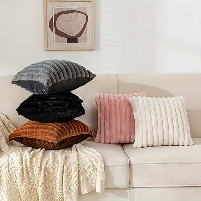 Luxurious faux fur striped pillow covers for sofa or couch - set of 2.