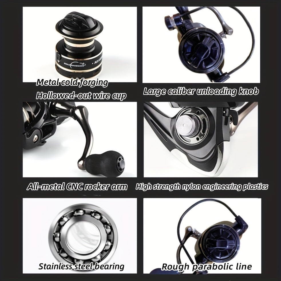 1pc metal spinning fishing reel with 14 ball bearings, for long casting and freshwater fishing.