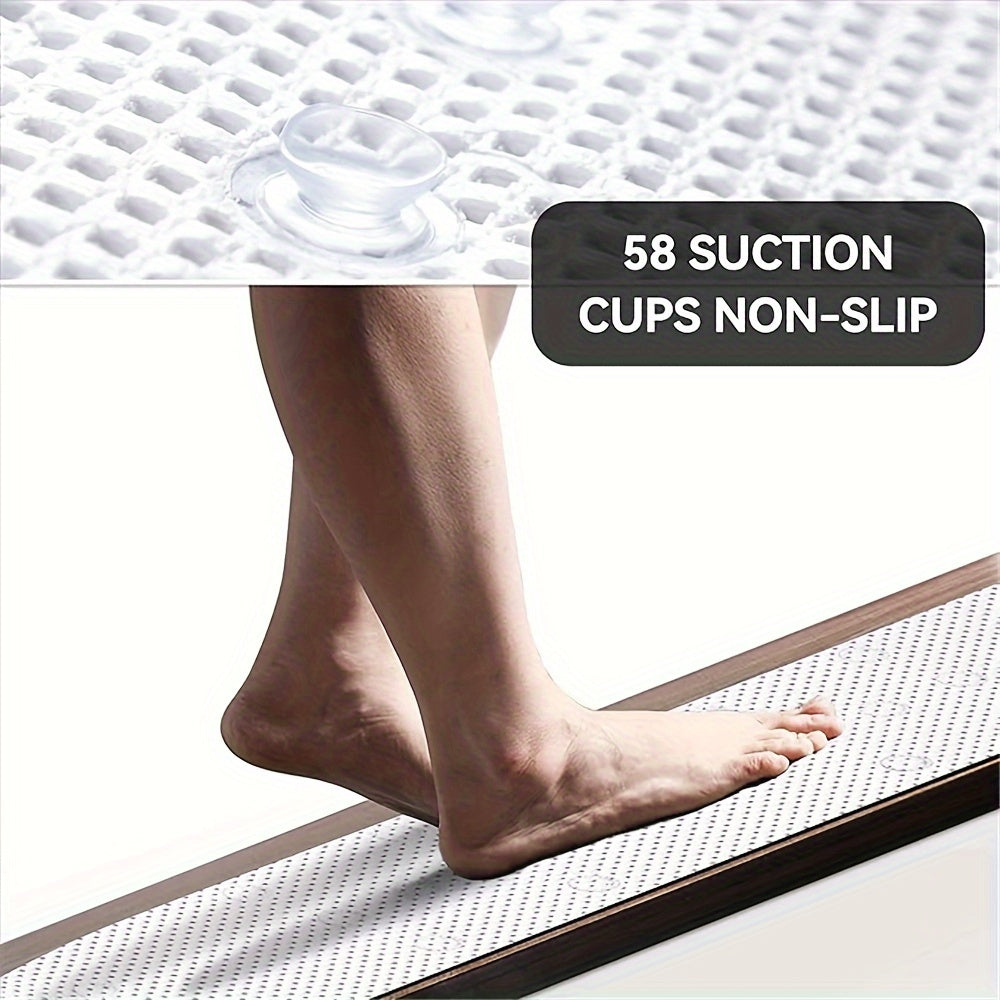 Soft Cushioned Shower Floor Grip for Bathroom Safety - PVC Bathtub Mat with Anti-Slip Design, Machine Washable, Mildew Resistant, Drain Holes, and Suction Cups included