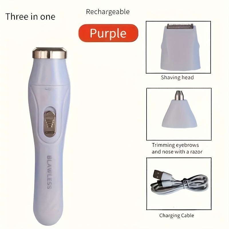 Women's 3-in-1 Electric Hair Removal Set: Facial Trimmer, Nose Hair Trimmer, Full Body Device - USB Rechargeable, Great Gift