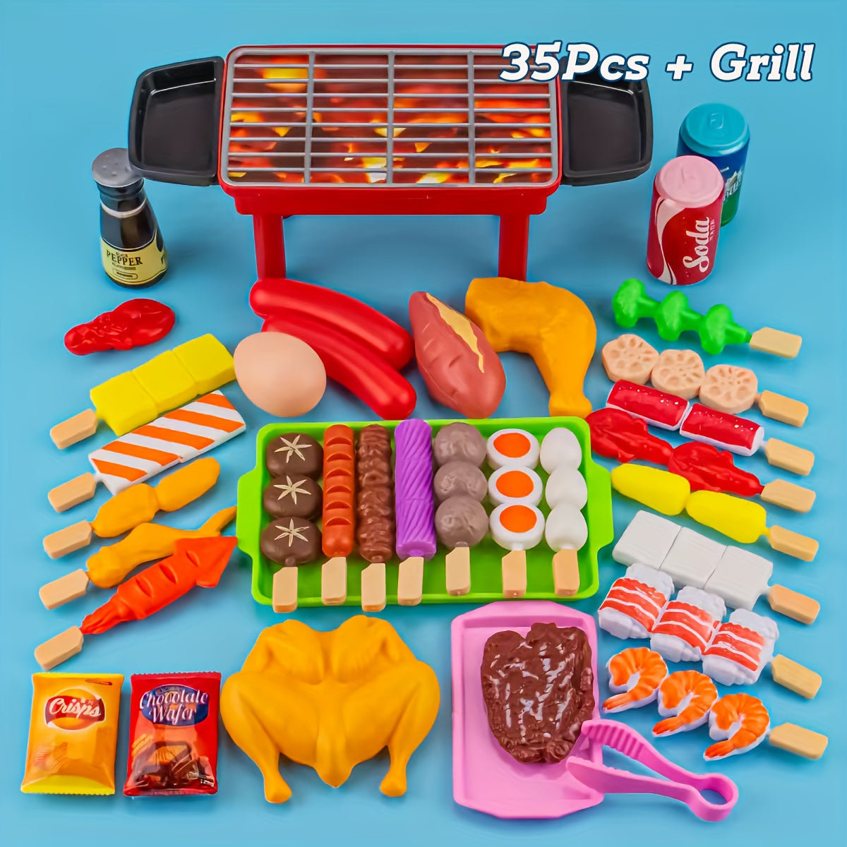 YONRA Kitchen Pretend Play Toys, Barbecue Set, Children's Cooking Toys, Simulation Food, Multi-set Gift For Kids, Girls, Boys, Toddlers