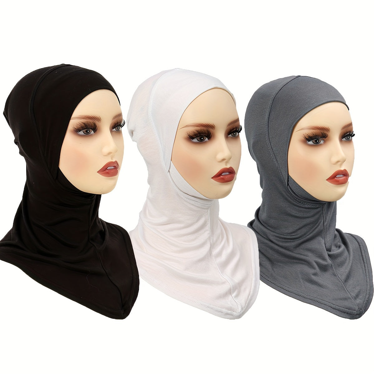 3-Pack Elegant Solid Color Polyester Hijab Shawls, Breathable & Sun-Proof, Yarn-Dyed Craftsmanship, Non-Stretch and Feather-Free.