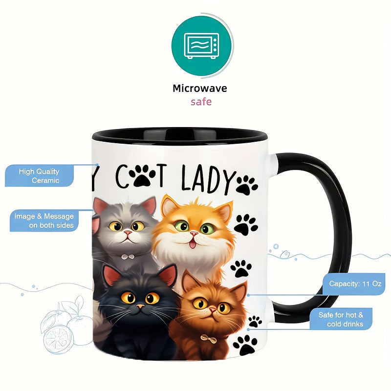 11oz Crazy Cat Lady Ceramic Coffee Mug, Insulated & Microwave Safe, Adorable Cartoon Cats Design - Perfect Gift for Cat Lovers, Family & Friends. Ideal for Birthdays, Holidays & More.