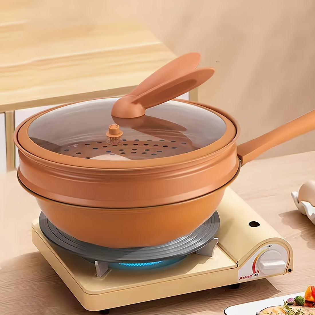 Double-sided Clay Micro-pressure Steaming and Stir-frying Pot, Two-in-one with Non-stick Coating, Versatile for Stir-frying and Steaming. Advanced Design with Pure Iron and Clay Construction, Includes Lid, Steamer, and Stir-frying Pot.