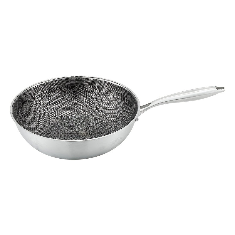 Durable Stainless Steel Wok with Non-Stick Coating, Spacious Cooking Area, Heat-Resistant, Easy to Clean, Ideal for All Your Kitchen Frying Needs.