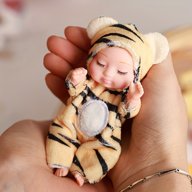 Mini Reborn Animal Doll in Pastel Colors with Clothes and Hat, PVC Material, Ideal Sleeping Companion Toy for Ages 3-6, Perfect Gift, Nursery Toy with Soft Texture