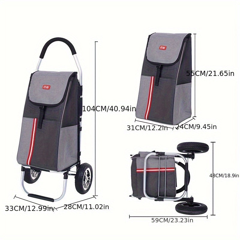 1pc Folding Shopping Cart with Waterproof Bag, Portable Trolley with Rubber Wheels, Metal & Aluminum Construction, No Electricity Needed, Ideal for Shopping, Moving, and Camping.