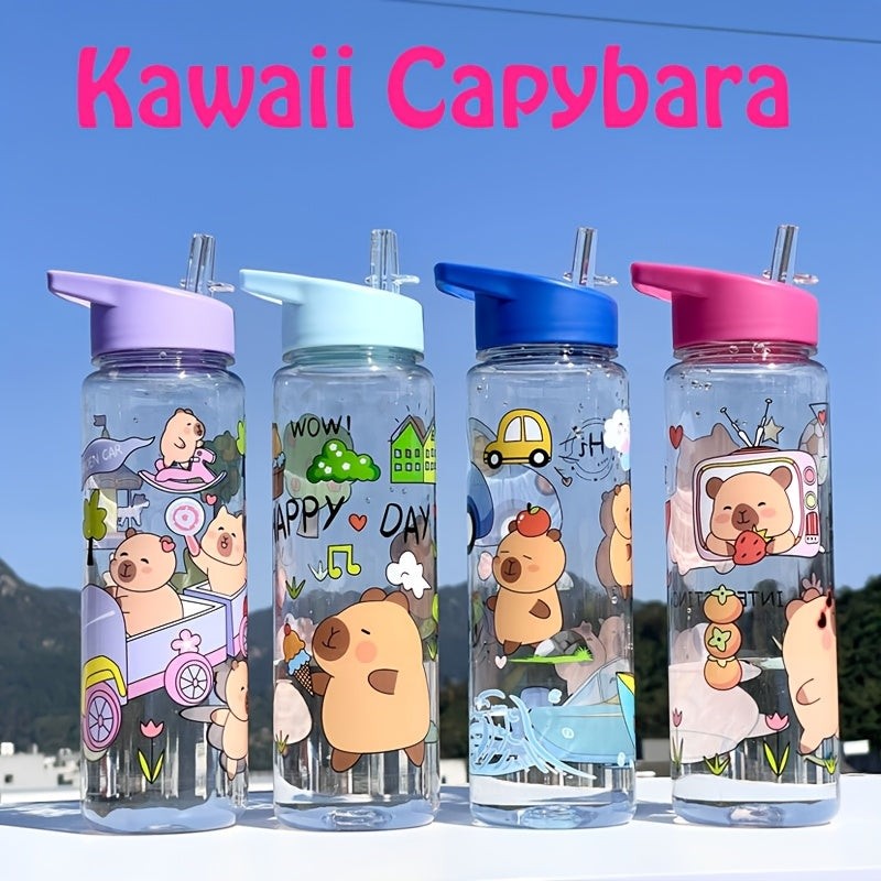 Kawaii Capybara water bottle with cartoon design is lightweight, machine washable, and BPS-free. Ideal for Christmas and New Year gifts, it offers whimsical design and durable hydration.