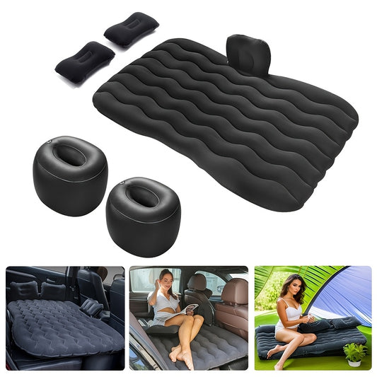 PVC self-inflating air mattress for vehicle rear seat, single person, includes stuff pouch, no repair kit required.