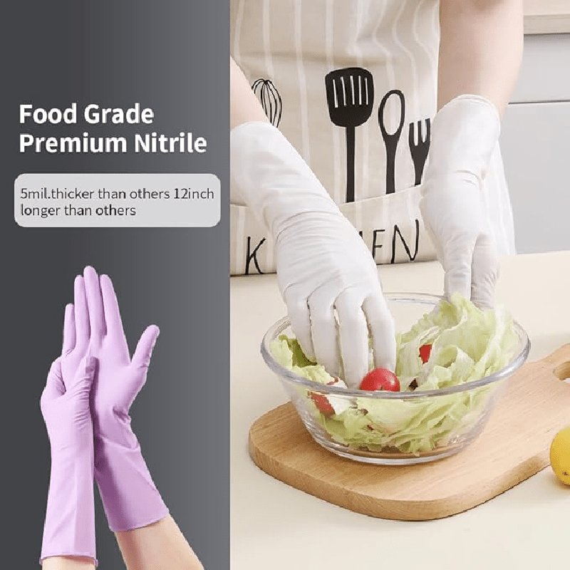 Get 30 pieces of extra long 30.48cm reusable nitrile gloves that are waterproof, durable, and flexible for use in the kitchen, bathroom, pet care, and more. These gloves are made with lead-free silicone cleaning supplies.