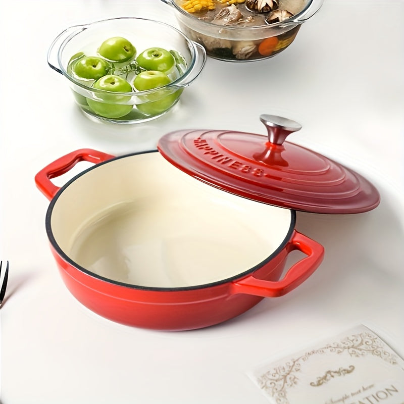 Versatile and Healthy Cooking Pot: One-Piece Cast Iron Enameled Dutch Oven with Non-Stick Enamel Coating. Compatible with Electric, Ceramic, Halogen, and Gas Stovetops - No Power Required for Use.