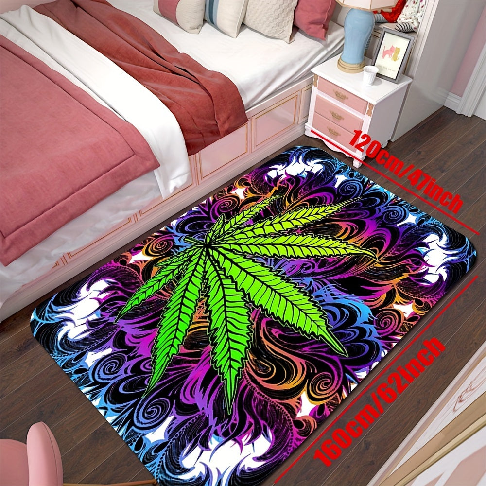 Purple background with leaf print living room carpet floor mat, featuring a flower leaf print design. Perfect for use as a carpet under the sofa or coffee table, creating a soft area in the home. Ideal for gothic bedroom decor, Halloween room decor, or