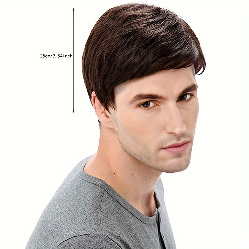 Stylish and Fun Men's Short Straight Wig with Side Bangs - Made from Heat Resistant Fiber, Ideal for Cosplay and Halloween