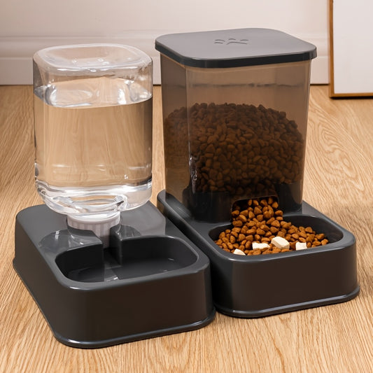 Self-feeder and water dispenser set for cats, made of durable plastic.