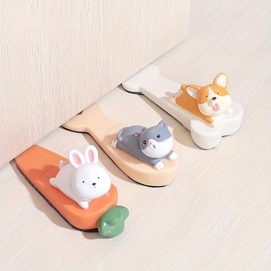 Cartoon Animal PVC Door Stopper Set - Lead-Free and Cute Design for Protection Against Collisions. Ideal for Home or Office Use. Comes in Assorted Characters (White Rabbit, Yellow Duck, Grey Cat, Dark Brown Bear). Suitable for Ages 14 and Up.