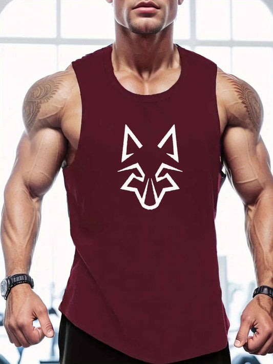 Large Men's Vest with Geometric Wolf Head Design