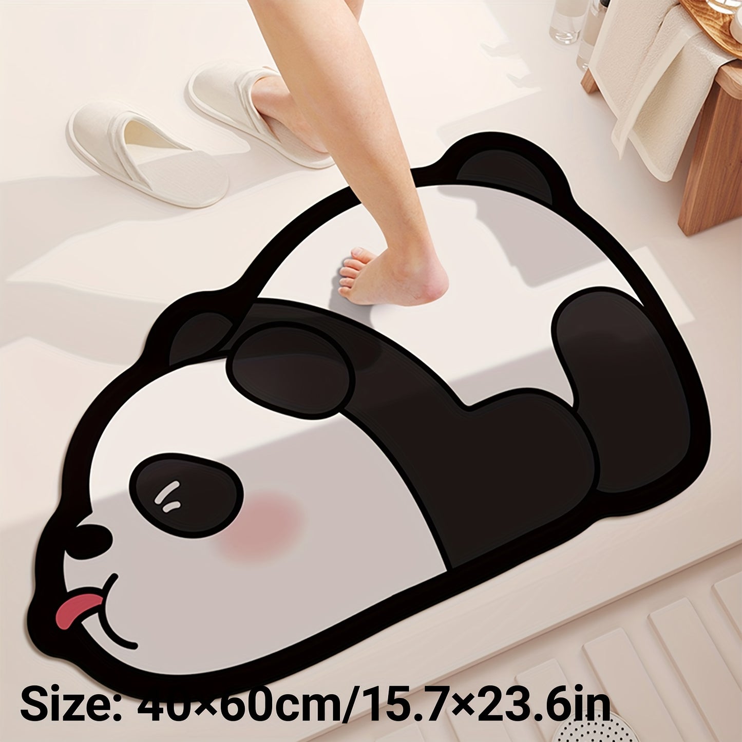 Super absorbent bath mat with cute panda print, non-slip and quick-drying, ideal for bathroom or outdoor use.