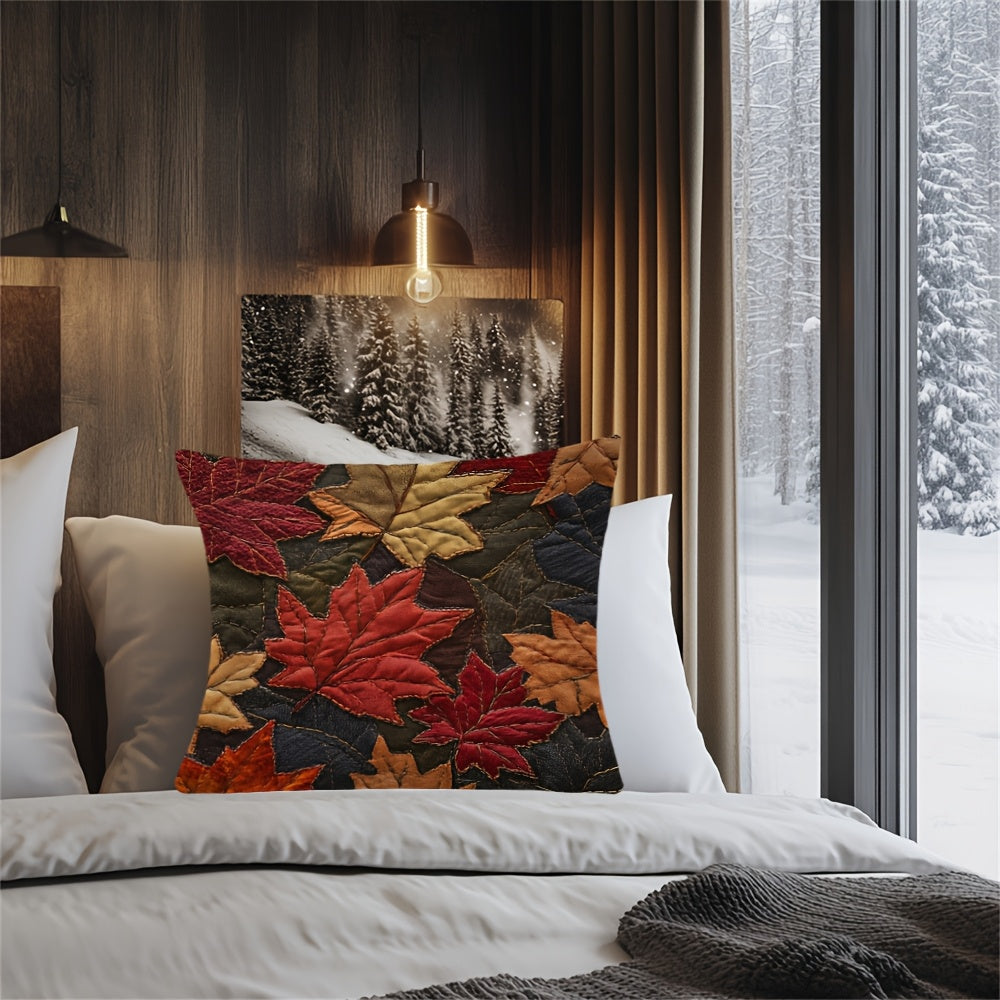 Autumn Leaves Design Pillow Cover - 1 Piece, Double-Sided, Made of Polyester, Features Zip Closure, Easy to Machine Wash, Perfect Decorative Cushion Case for Home and Holiday Decor, Size: 45.72x45.72 cm (Insert not included)