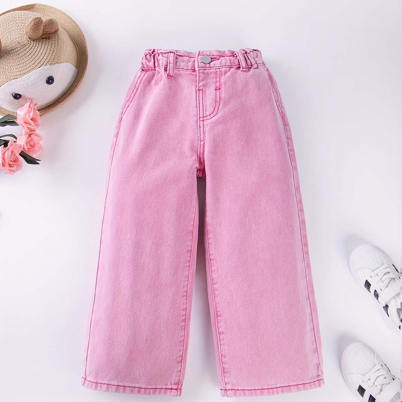 Comfy wide leg denim pants for girls, perfect for outdoor activities