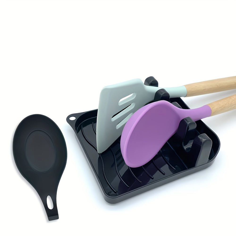 Kitchen Organizer Set includes a sturdy plastic spatula and utensil holder. Easily wall-mounted without the need for drilling, this space-saving design provides convenient storage for your kitchen essentials.