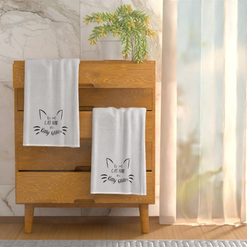 Set of 2 Soft Polyester Towels for Cat Hair Removal, 45.72x66.04 cm - "I'd Rather be with Kitty" Design, Great for Kitchen & Bathroom, Essential for Pet Grooming, Easy to Clean in Washing Machine, Ideal for Cat Owners, Perfect for Cat Grooming